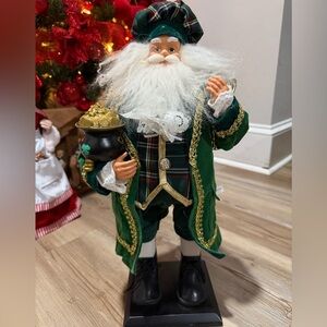 Festive Green Santa Figurine with Gold Accents